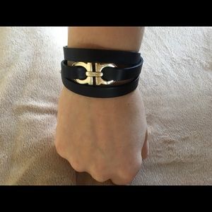 Ferragamo Leather Wrap Bracelet with Logo